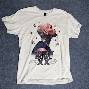 Chris Brown Breezy Bowl XX Stadium World Tour T-Shirt Mens Medium Cream Gildan